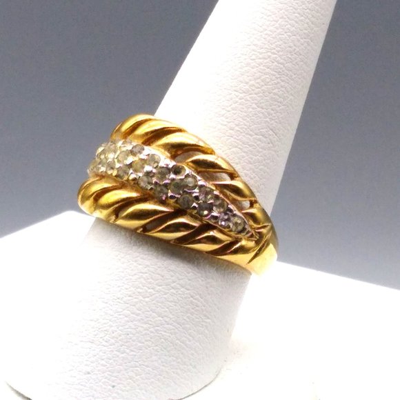 Vintage Men's Low Profile Statement Ring in Gold Tone with Clear Crystal Pave - Picture 3 of 7